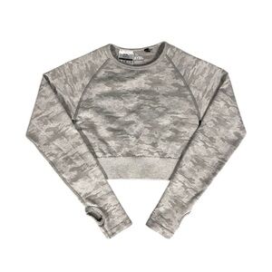 AYBL Camo Long Sleeve Crop Top Size S Grey Active